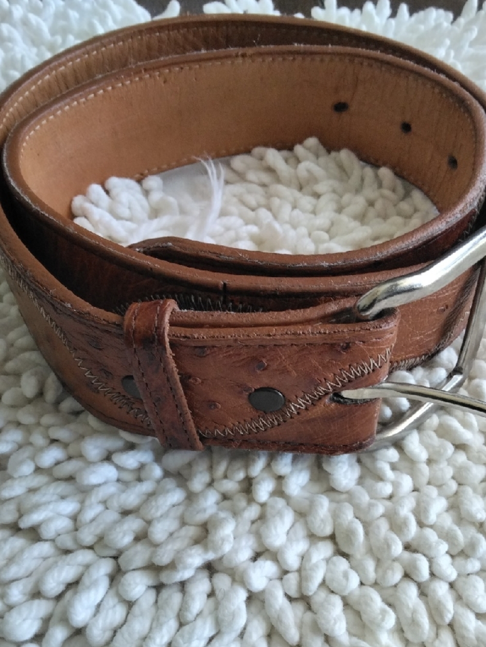 🚨B2G1 DAN POST Brown Tan Threaded Leather Silver Buckled Belt